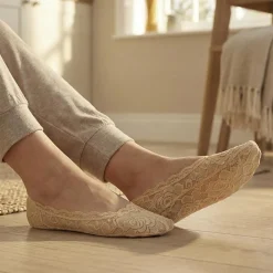 Non-Slip Lace Footsie Socks - Nude