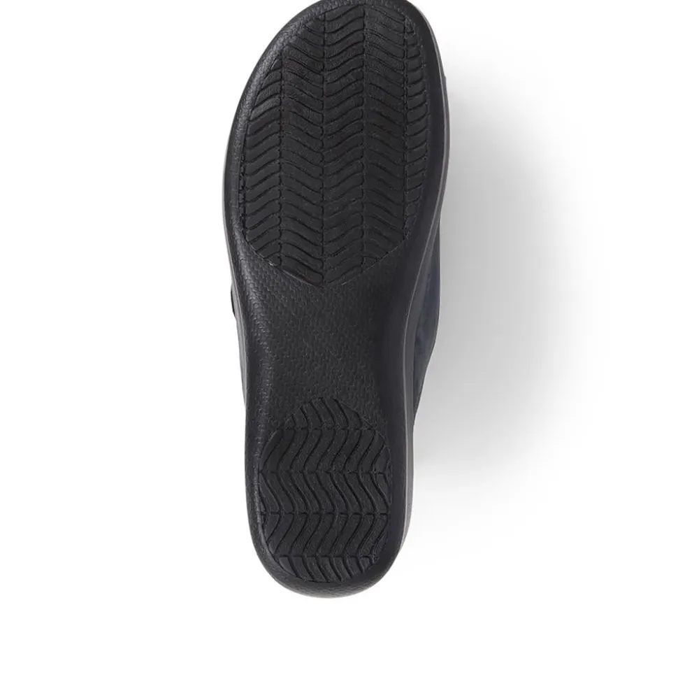 Nubuck Leather Dual Strap Sandals - Navy