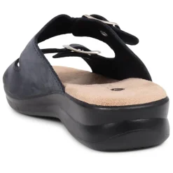 Nubuck Leather Dual Strap Sandals - Navy