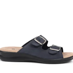 Nubuck Leather Dual Strap Sandals - Navy