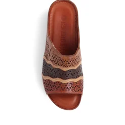 Open-Toe Leather Mule Sandals - Tan Multi
