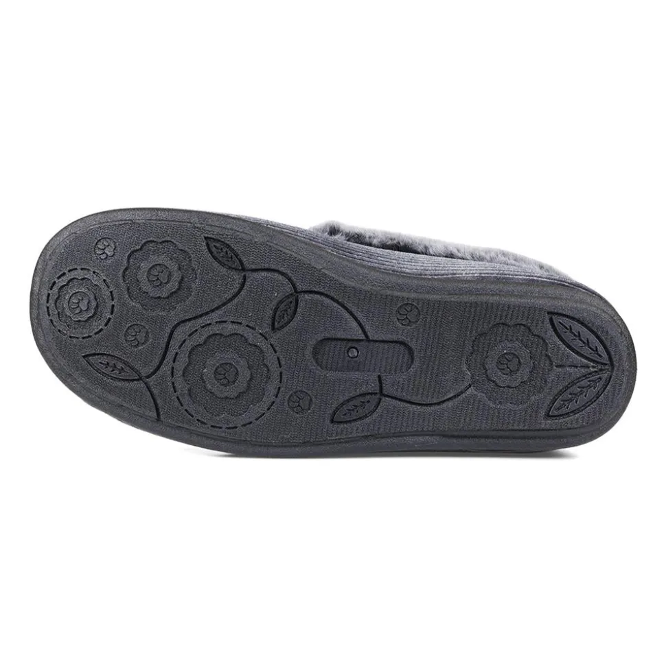 Padders Ladies Dual Fit Slippers 2E/3E - Grey Sparkle Cord