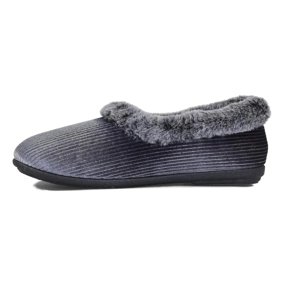 Padders Ladies Dual Fit Slippers 2E/3E - Grey Sparkle Cord