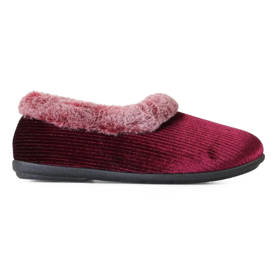 Padders Ladies Dual Fit Slippers 2E/3E - Winter Red Sparkle Cord