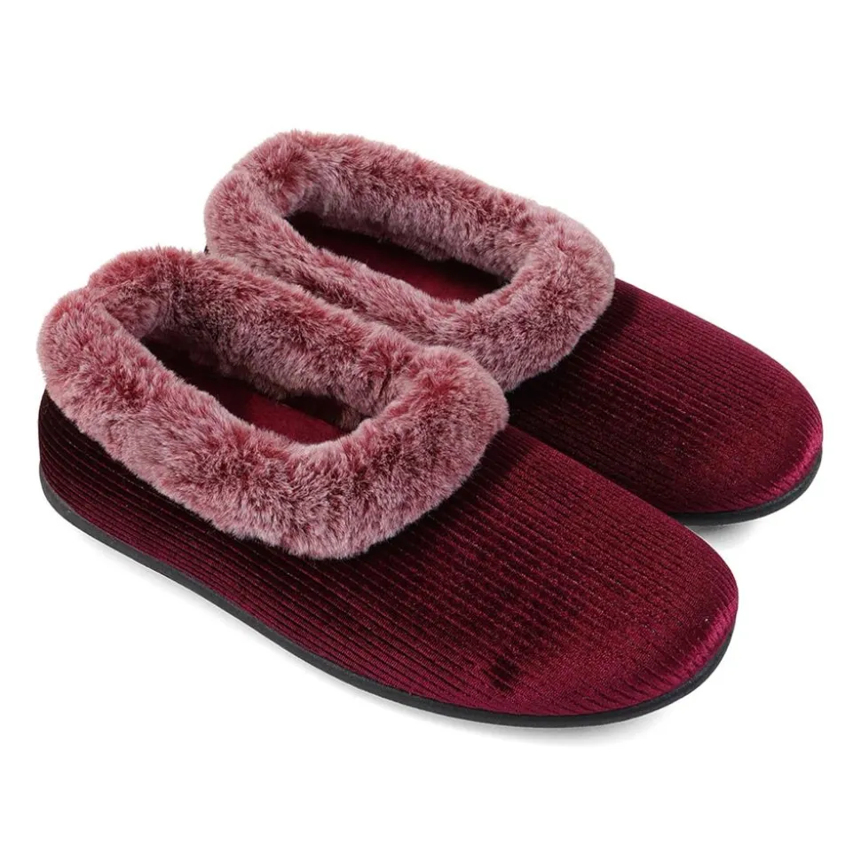 Padders Ladies Dual Fit Slippers 2E/3E - Winter Red Sparkle Cord