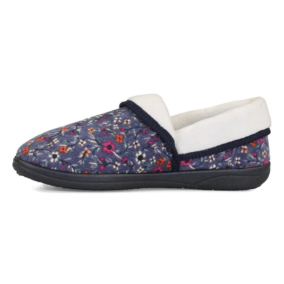 Padders Ladies Slippers 2E Fit DM Construction - Denim Floral Cord