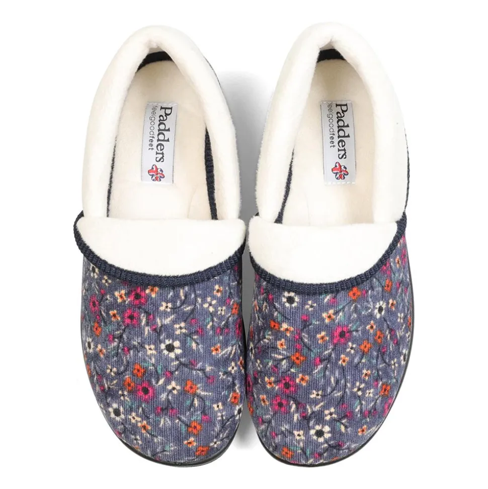 Padders Ladies Slippers 2E Fit DM Construction - Denim Floral Cord