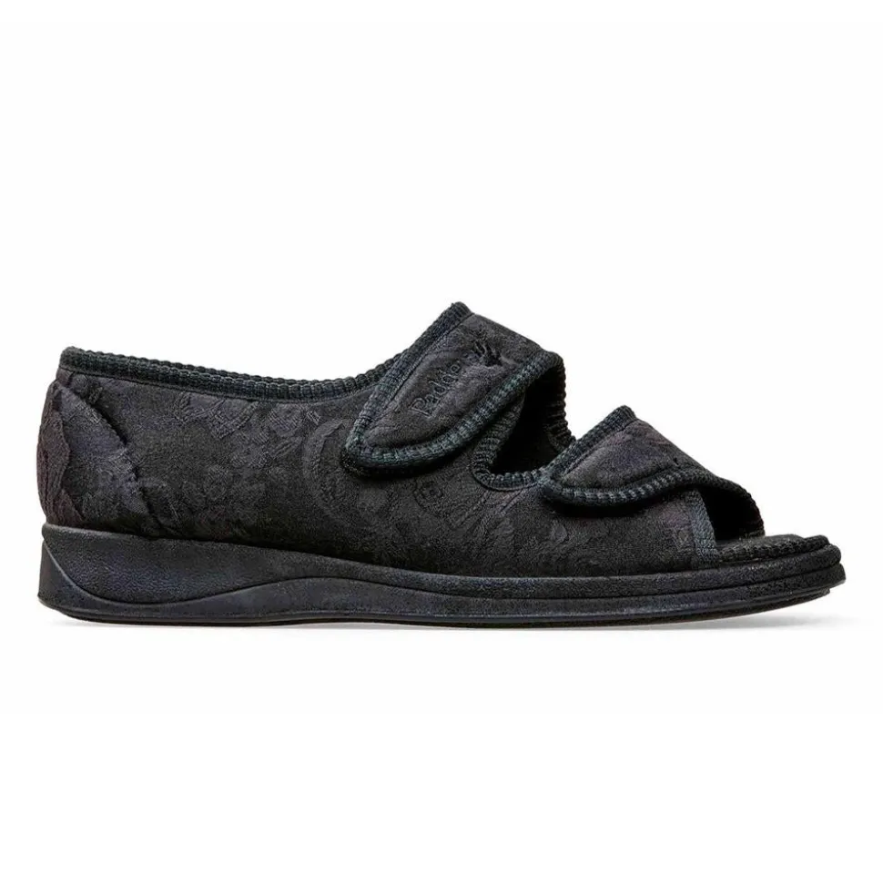 Padders + Ladies Slippers 2E Fit Vulcanised - Black