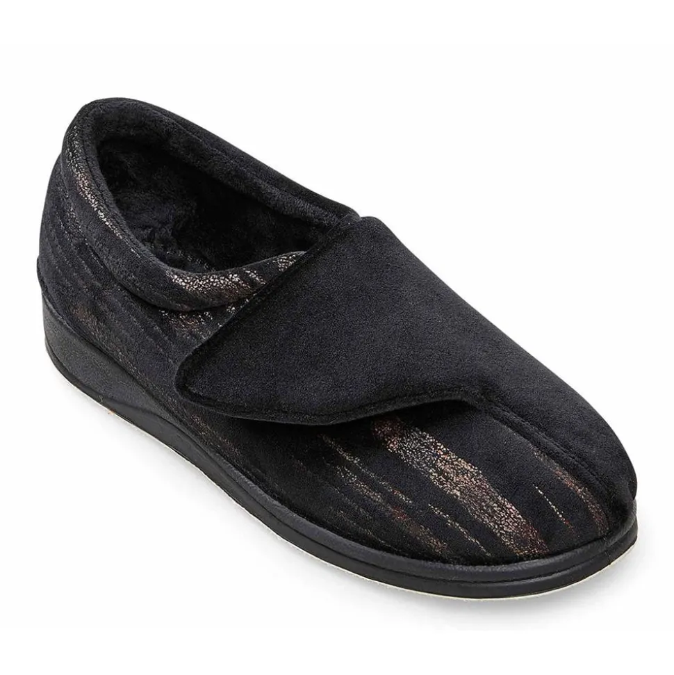 Padders Ladies Slippers 2E Fit Vulcanised - BLACK/MULTI