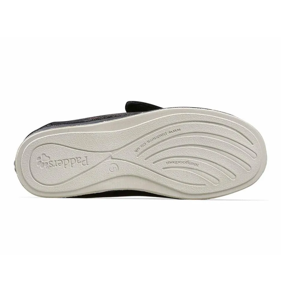 Padders Ladies Slippers 2E Fit Vulcanised - BLACK/MULTI