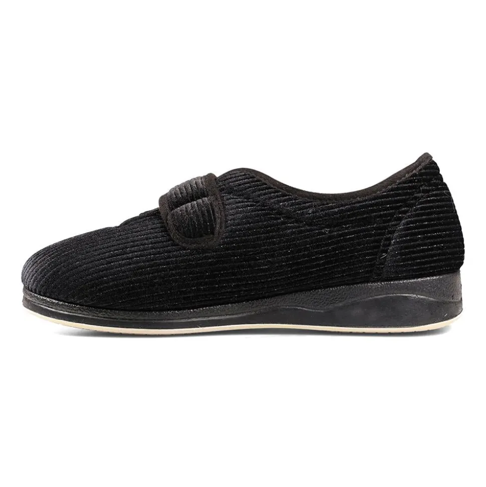 Padders Ladies Slippers 2E Fit Vulcanised - BLACK SPARKLE CORD
