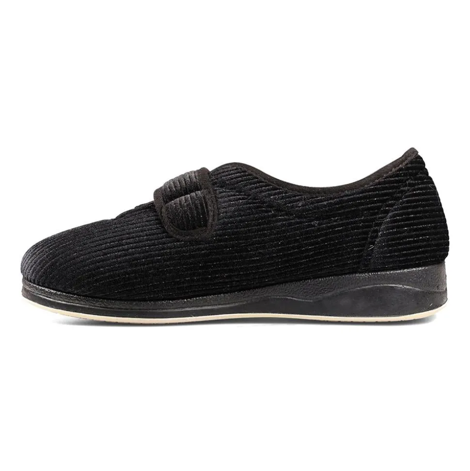 Padders Ladies Slippers 2E Fit Vulcanised - BLACK SPARKLE CORD