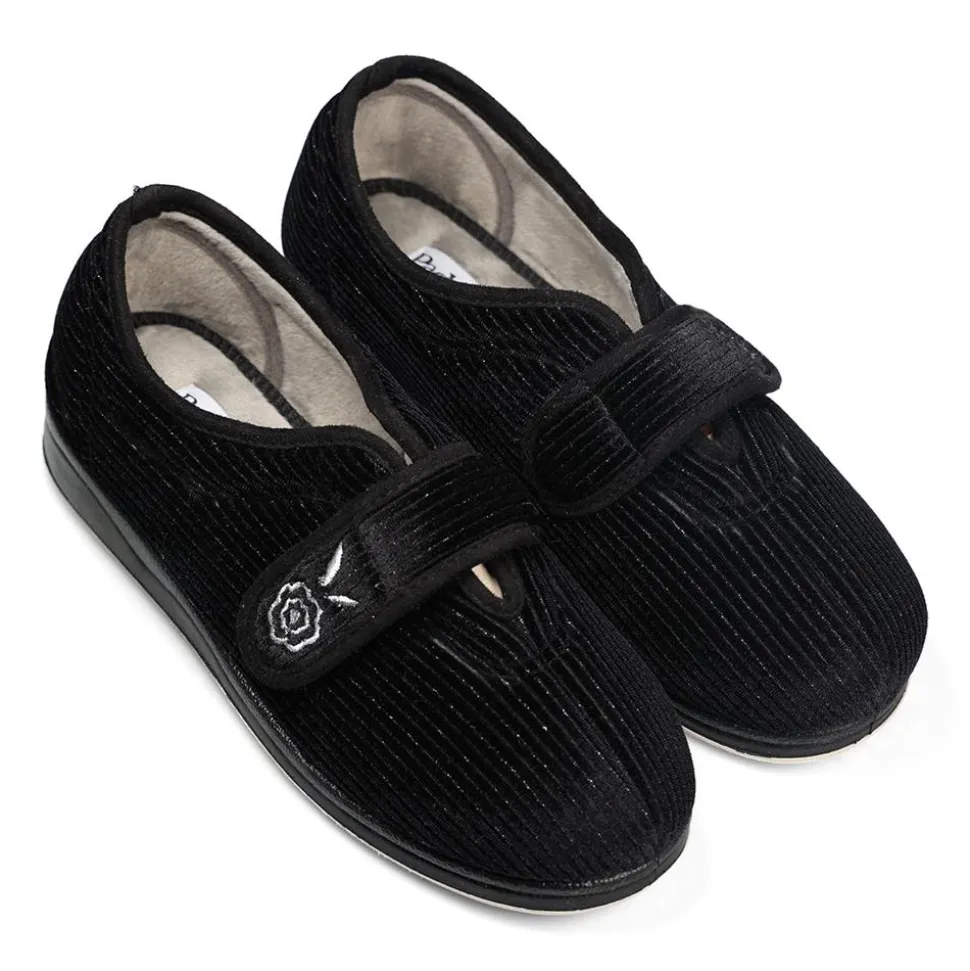 Padders Ladies Slippers 2E Fit Vulcanised - BLACK SPARKLE CORD