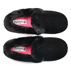 Padders Ladies Slippers 2E Fit Vulcanised - BLACK SPARKLE CORD