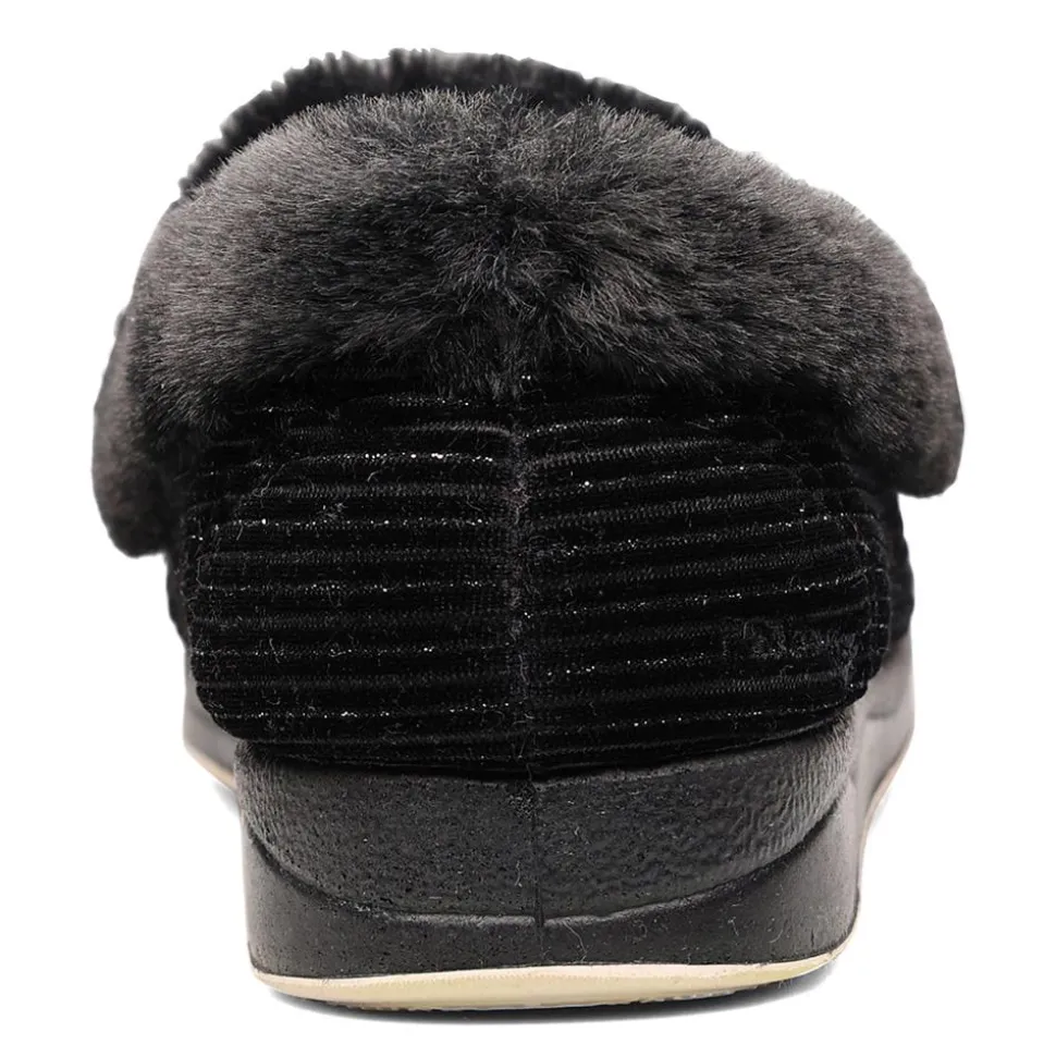 Padders Ladies Slippers 2E Fit Vulcanised - BLACK SPARKLE CORD