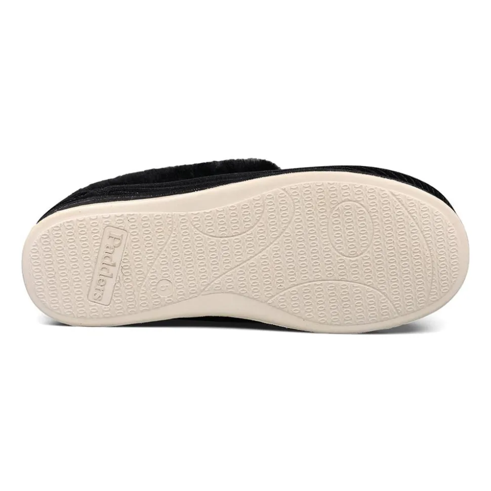 Padders Ladies Slippers 2E Fit Vulcanised - BLACK SPARKLE CORD