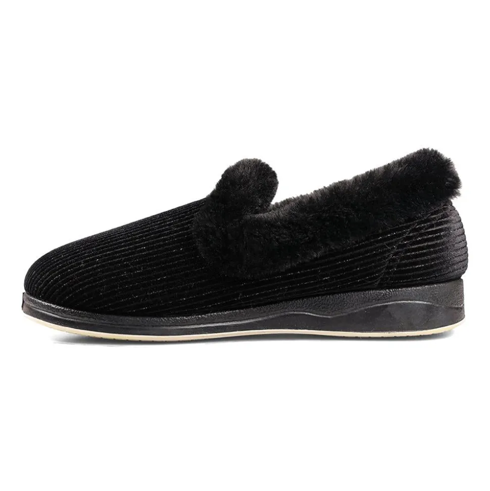 Padders Ladies Slippers 2E Fit Vulcanised - BLACK SPARKLE CORD