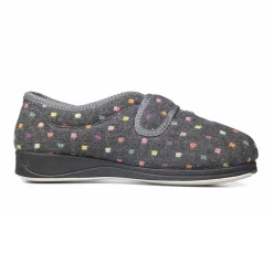 Padders Ladies Slippers 2E Fit Vulcanised - CHARCOAL WOVEN SPOT