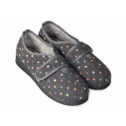 Padders Ladies Slippers 2E Fit Vulcanised - CHARCOAL WOVEN SPOT