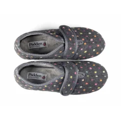Padders Ladies Slippers 2E Fit Vulcanised - CHARCOAL WOVEN SPOT