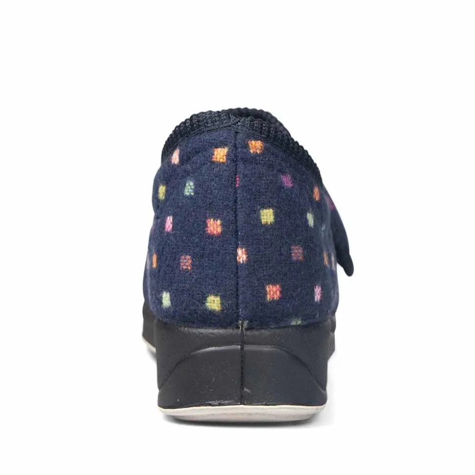 Padders Ladies Slippers 2E Fit Vulcanised - Navy Woven Spot