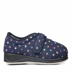 Padders Ladies Slippers 2E Fit Vulcanised - Navy Woven Spot