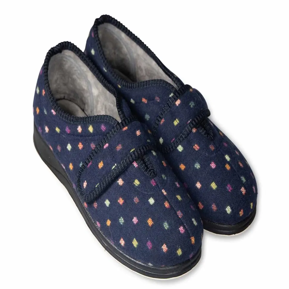 Padders Ladies Slippers 2E Fit Vulcanised - Navy Woven Spot