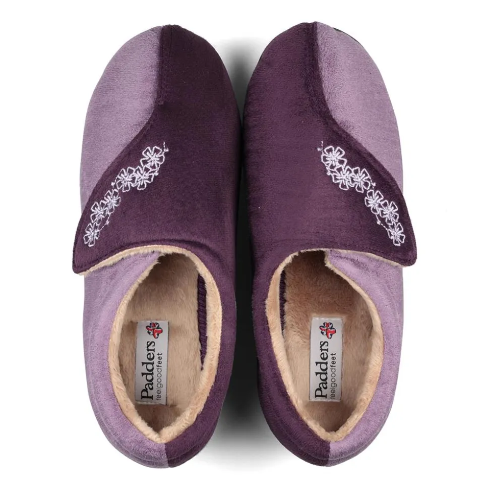 Padders Ladies Slippers 2E Fit Vulcanised - Purple Combi