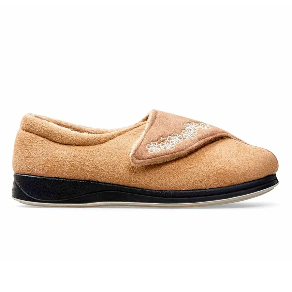 Padders Ladies Slippers 2E Fit Vulcanised - TAUPE /CAMEL