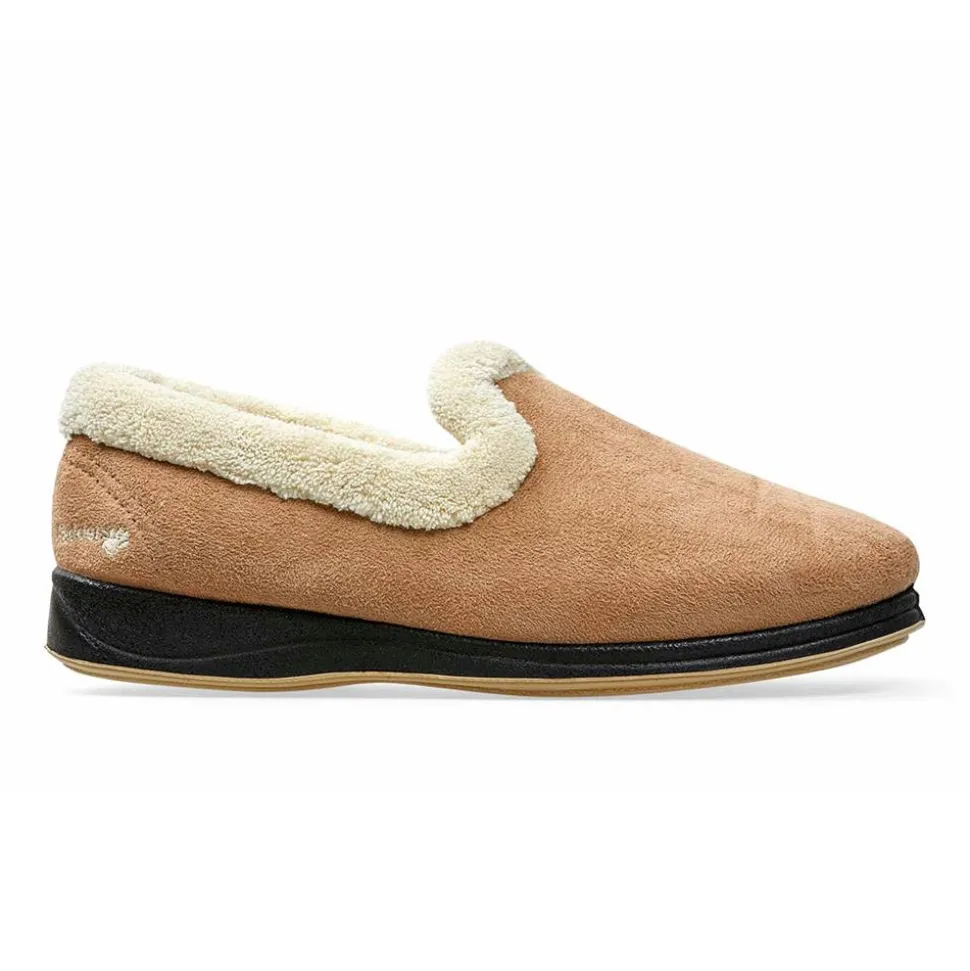 Padders Ladies Slippers 2E Fit Vulcanised - TAUPE /CAMEL