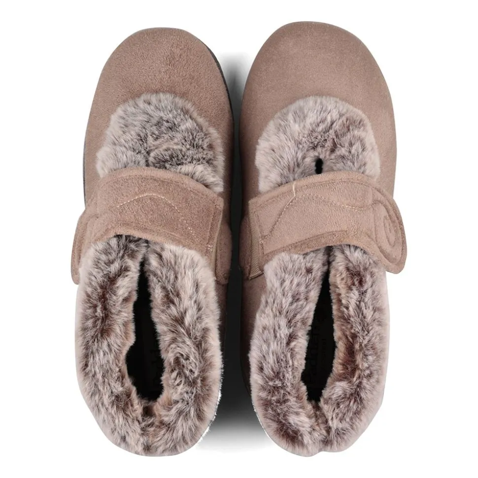 Padders Ladies Slippers 2E Fit Vulcanised - Taupe Combi