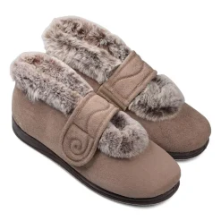 Padders Ladies Slippers 2E Fit Vulcanised - Taupe Combi