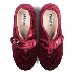 Padders Ladies Slippers 2E Fit Vulcanised - Winter Red Sparkle Cord