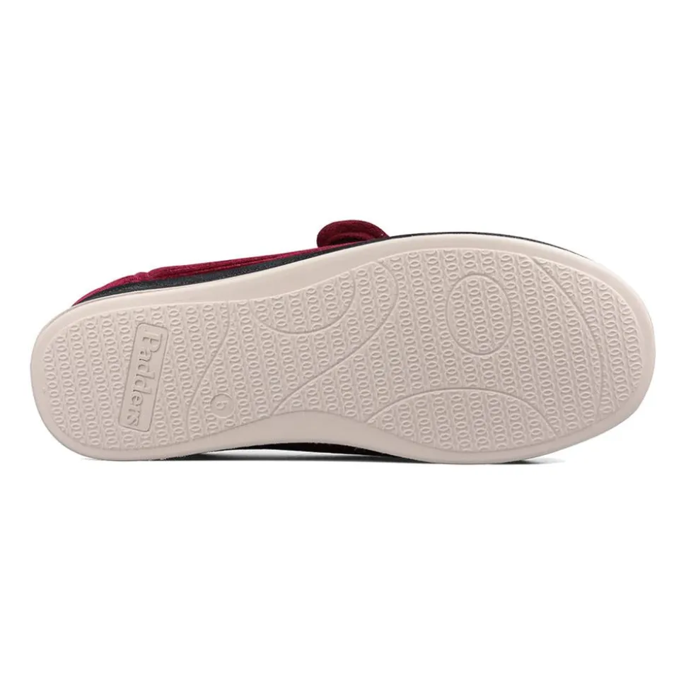 Padders Ladies Slippers 2E Fit Vulcanised - Winter Red Sparkle Cord