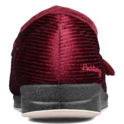 Padders Ladies Slippers 2E Fit Vulcanised - Winter Red Sparkle Cord