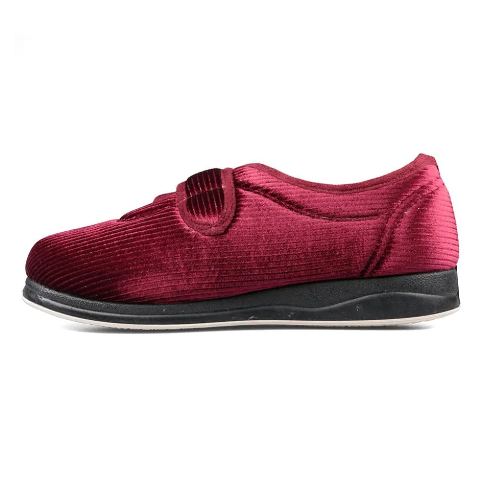Padders Ladies Slippers 2E Fit Vulcanised - Winter Red Sparkle Cord