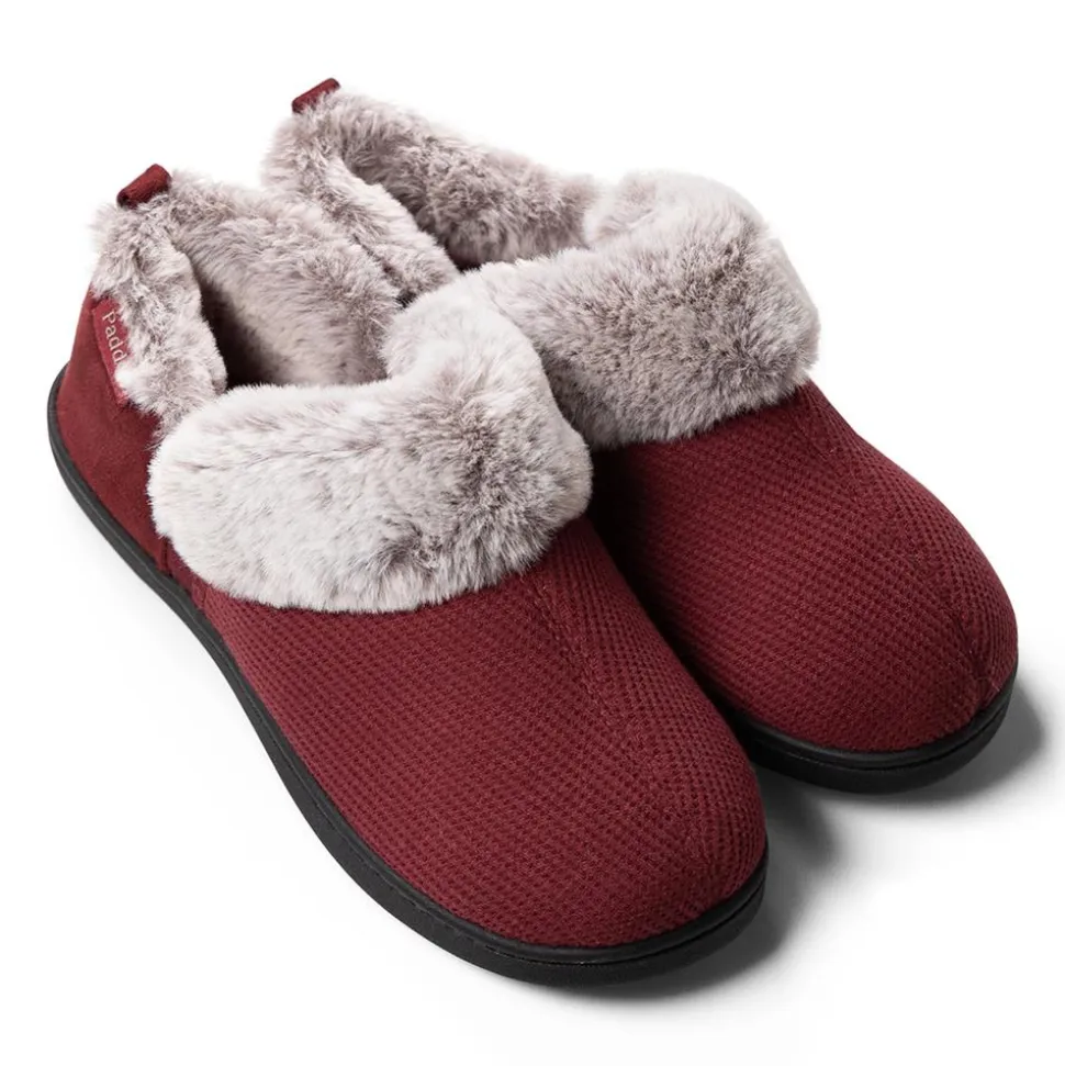 Padders Ladies Slippers 2E Side Stitched Washable - Bordeaux Combi