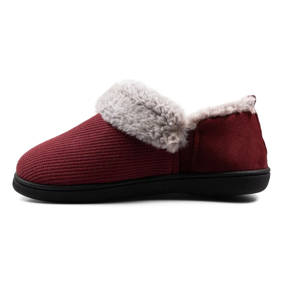 Padders Ladies Slippers 2E Side Stitched Washable - Bordeaux Combi