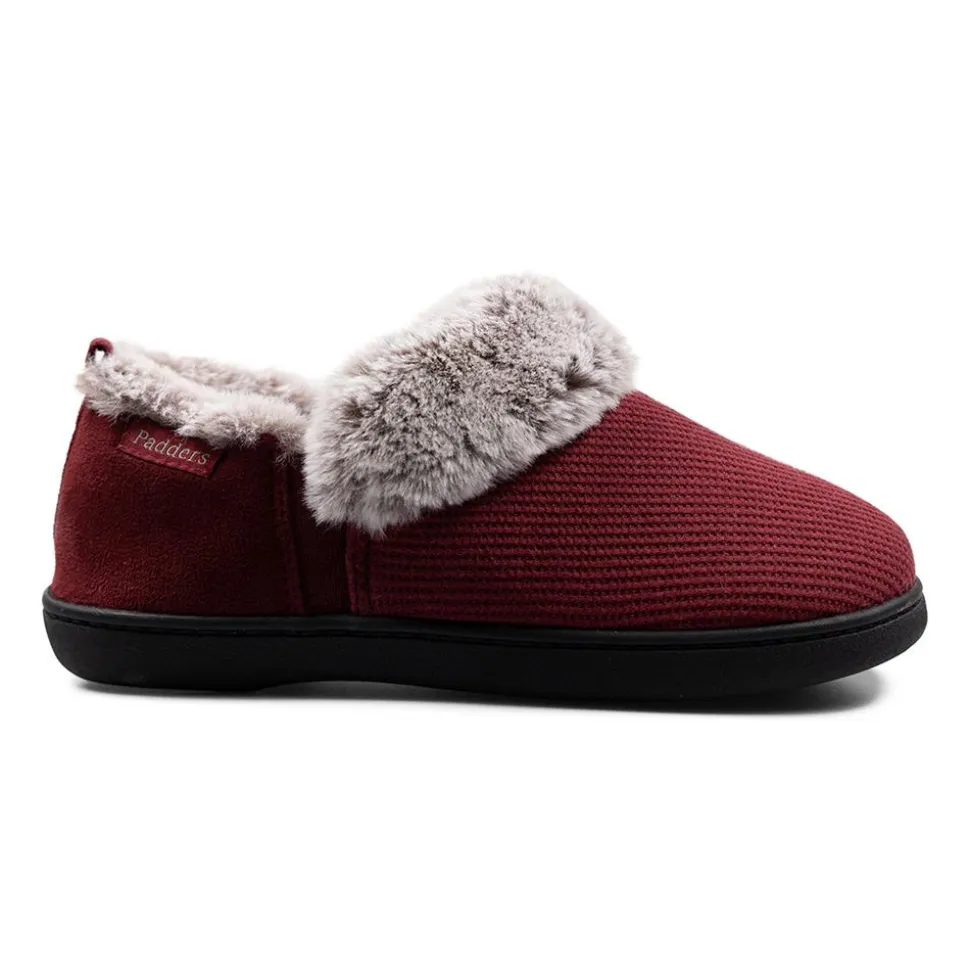Padders Ladies Slippers 2E Side Stitched Washable - Bordeaux Combi