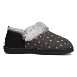 Padders Ladies Slippers 2E Side Stitched Washable - CHARCOAL WOVEN SPOT