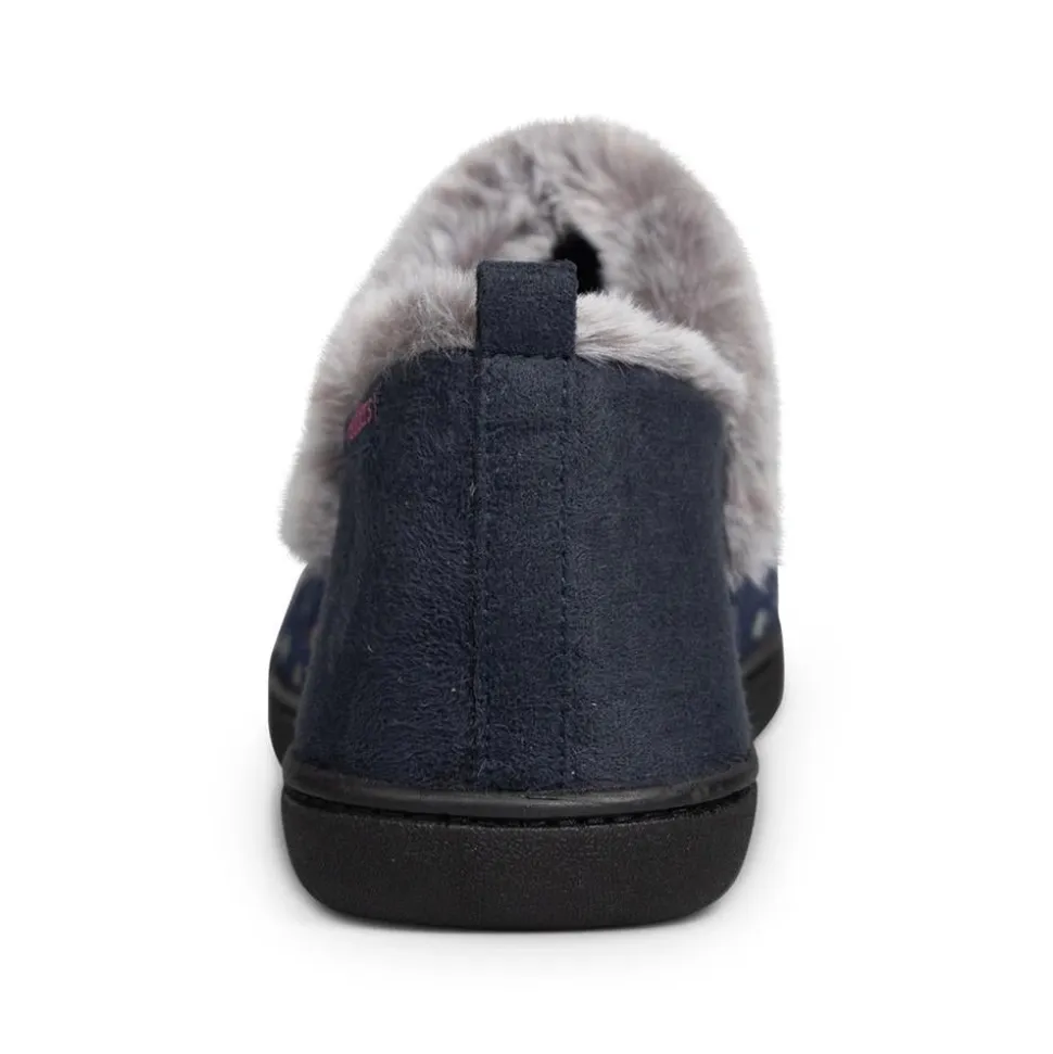 Padders Ladies Slippers 2E Side Stitched Washable - Navy Woven Spot