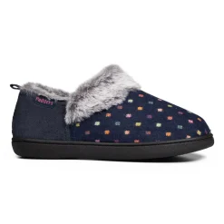 Padders Ladies Slippers 2E Side Stitched Washable - Navy Woven Spot