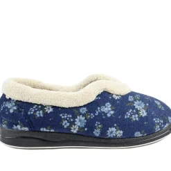 Padders Wide Fit Memory Foam Slippers - Navy