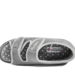 Padders Wide Fit Touch Fasten Slippers - Grey
