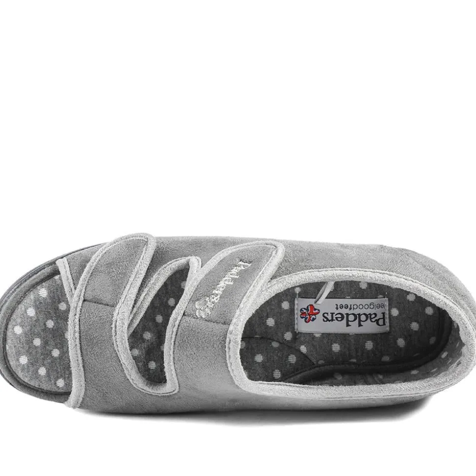 Padders Wide Fit Touch Fasten Slippers - Grey