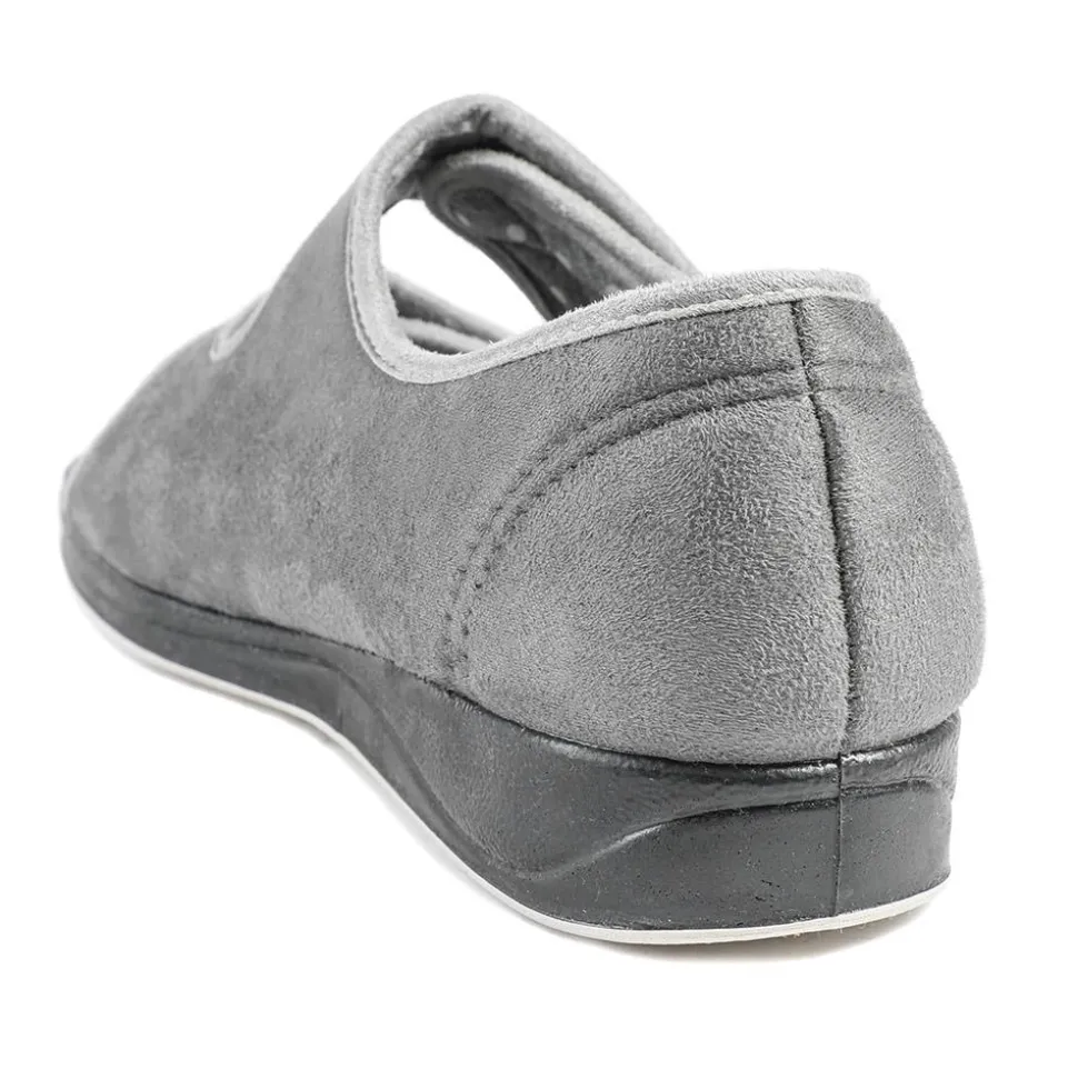 Padders Wide Fit Touch Fasten Slippers - Grey