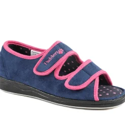 Padders Wide Fit Touch Fasten Slippers - Navy