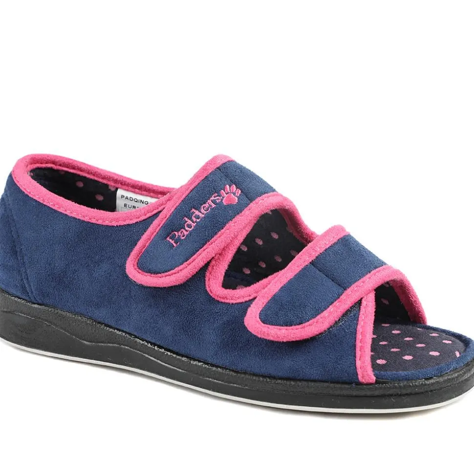 Padders Wide Fit Touch Fasten Slippers - Navy