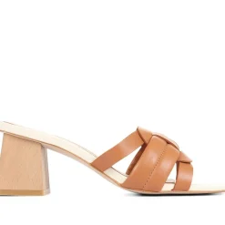 Pamela-02 Leather Block Heeled Mules - Camel