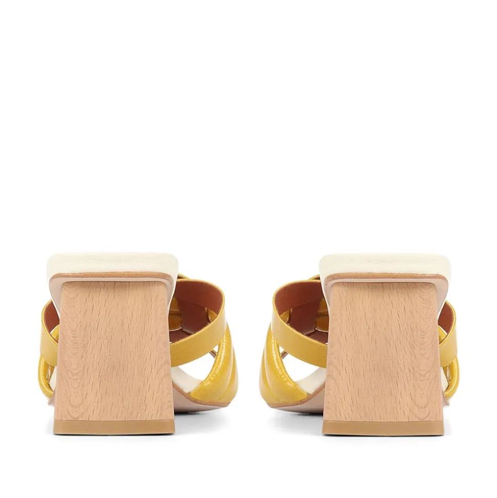 Pamela-02 Leather Block Heeled Mules - Platinum
